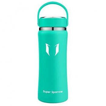 Super Sparrow Botella de Agua Acero Inoxidable - 500ml, Boca Ancha Termo, Sin BPA Free, Botellas Termica Reutilizable Frascos Térmicos para Niños & Adultos, Deporte, Oficina, Yoga, Ciclismo