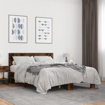 Tumbona Roble Humo 120x190 cm Madera Multicapa Metal Estructura cama madera ingeniería metal roble ahumado 120x190cm Vidaxl Marrón