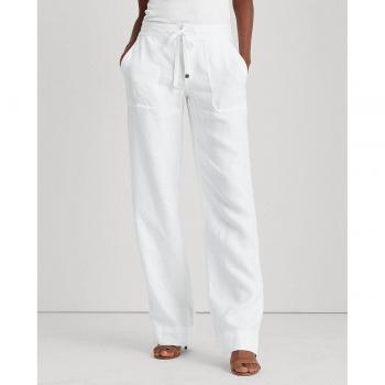 Pantalón Ancho y Fluido de Mujer Ralph Lauren en Color Blanco, Talla S, 100% Algodón