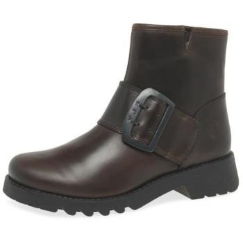 Fly London Women's Rily991Fly Leather Buckle Strap Ankle Boots - Dark Brown - Size 6