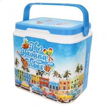 Nevera Rígida de Playa 24L Aktive, Diseño Summer Trends, Plástico Resistente, Aislamiento Superior, Mantiene Frío hasta 15h, Tapa con Cierre Seguro, Ligera y Compacta