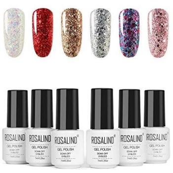 ROSALIND Esmaltes de Uñas en Gel UV LED, 6pcs Esmaltes Semipermanentes de Brillo, Pintauñas de 7ml