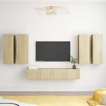Juego de muebles de pared para TV 6 piezas aglomerado color roble Sonoma