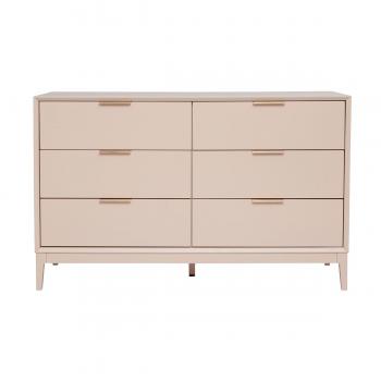Cómoda de 6 cajones rosa palo y metal dorado 120 cm Giana