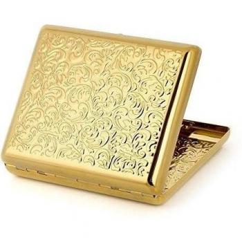 Pitillera de cobre puro con relieve Arabesco de metal, dura para cigarrillos de 100 g. plateado Plateado