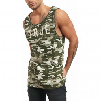 trueprodigy Casual Hombre Marca Camiseta De Tirantes con impresión de Logotipo Ropa Retro Vintage Rock Vestir Moda Cuello Redondo Sin Manga Slim Fit Designer Tank Top, Colores:Khaki, Tamaño:S
