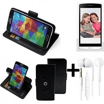 TOP SET: 360° Funda Smartphone para TP-LINK Neffos C5L, negro + Auriculares | Función de stand Caso Monedero BookStyle mejor precio, mejor funcionamiento - K-S-Trade | Funda Universal Caso Monedero cubierta del tirón Monedero Monedero