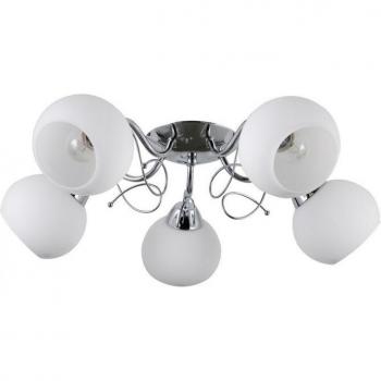 Plafón de techo Masseri Acero Cromado 5 bombillas E27 25cm con pantalla blanca