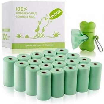 BIOOK Bolsas Caca Perro 100% Compostables con 1 Dispensador, Materiales Basados en PLA+PBAT+Almidón de Maíz, Ecológico, Sin Perfume, BPI ASTM D6400, EN13432 Ok Compost Certificación