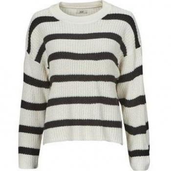 JDY Justy Chunky Knit Stripe Round Neck Jumper in Cream & Black - S
