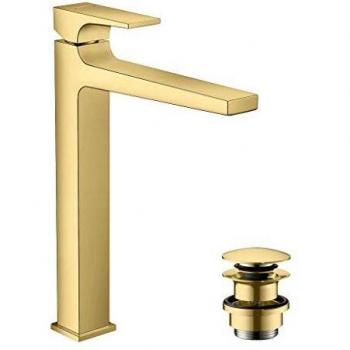 Mezclador de lavabo Hansgrohe Metropol 260 con manecilla y desagüe Push-Open, acabado oro pulido