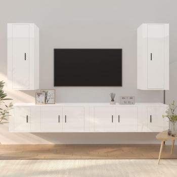 Set de muebles de TV 6 piezas madera contrachapada blanco brillo
