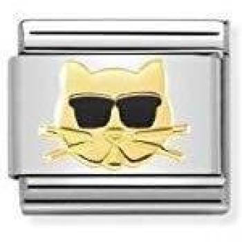 Abalorio Composable Clásico de Oro Gato con Gafas 03027244