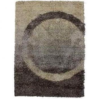 Alfombra Circular MAURANNE 120x170cm Gris con Diseño Geométrico de Pelo Largo