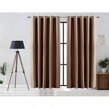 Cortina Rústica Oscurante Lisa 300x255 cm Marrón con Ojales Metálicos y Efecto Lona