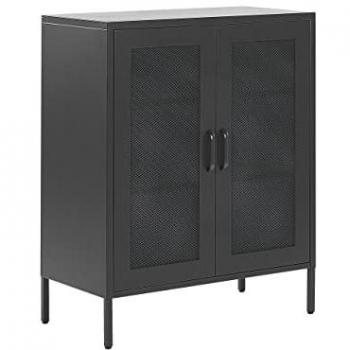Aparador de Metal Negro Wakatipu 80 x 40 cm con 2 Puertas y Estantes para Almacenaje en Oficina en Casa