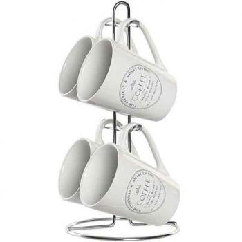Set de Tazas con Platos Gres Metal Blanco 300 ml