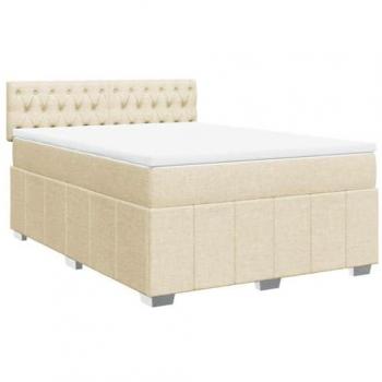 Cama Box Spring con Colchón de Tela Color Crema 140x190 cm