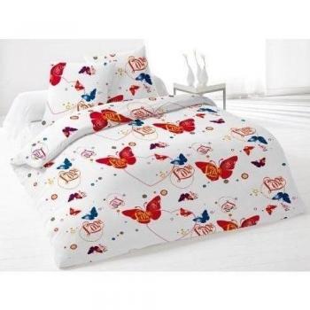 Funda de edredón 220x240 cm + 2 fundas de almohada LOVE PAPILLON blanco