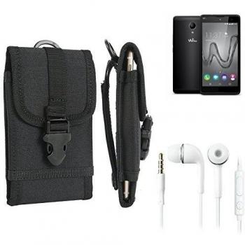 bolsa del cinturón / funda para Wiko Robby, negro + Auriculares | caja del teléfono cubierta protectora bolso - K-S-Trade