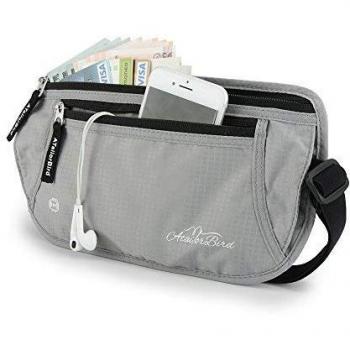 Riñonera de Viaje con Cinturón ATailorBird Antirrobo Bloqueo RFID Impermeable Porta Móvil, Dinero, Llave, Tarjeta de Crédito, Billetes, Pasaporte, Documentos Ideal para Viaje, Deporte y Trabajo-Gris