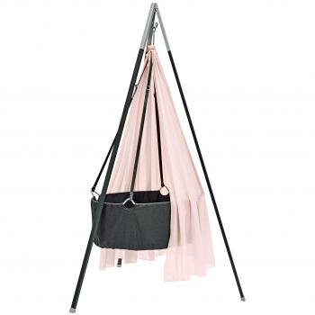 Berceau LEANDER – Baby Berceau Gris avec matelas et crochets de plafond – avec ciel