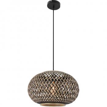 Lámpara colgante Lindby Nerys, 1 luz, negra, bambú, Ø 38 cm, tradicional, hecha de madera para salón y comedor (1 llama, E27)