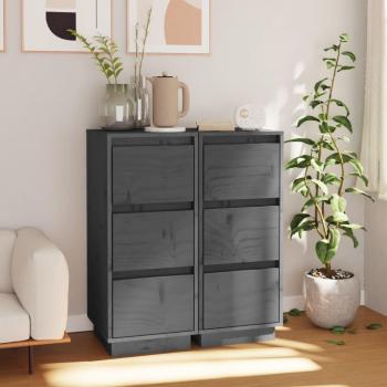 Aparador gris de 2 piezas en madera maciza de pino, dimensiones 32x34x75 cm