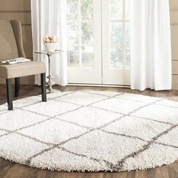 Safavieh Hudson Plush Round Rug in Ivory and Gray - 200cm Diameter, 5cm Pile Height