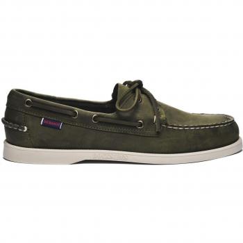 Sebago Men's Green Leather Boat Shoes with Lacing Detail and Rubber Sole