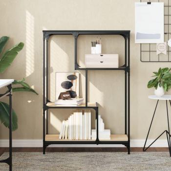 Estantería de madera de ingeniería y acero 81x36x115 cm en Negro, Roble Sonoma y Roble ahumado - Mueble de Almacenaje para Oficina, Estudio y Dormitorio