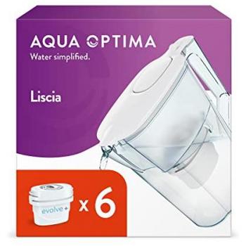 Jarra de Filtro de Agua Aqua Optima Liscia Blanca 2,5L con 6 Filtros Evolve+ para Reducción de Microplásticos y Cloro