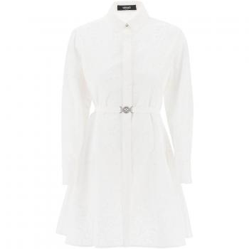 Versace White Textured Sangallo Shirt Dress - Size 42