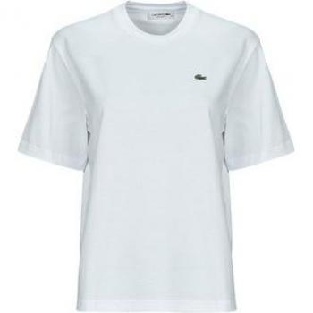 Camiseta Lacoste Relaxed Fit Logo Manga Corta Blanco Mujer - 42, Tejido ligero de punto de algodón pima
