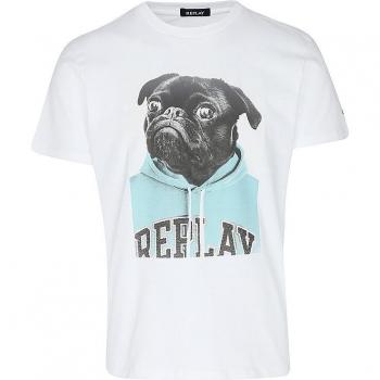Camiseta Replay Con Estampado Pug Blanca Hombre M6808 .000.22662-001 Blanco