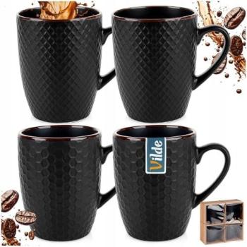 Set de 4 Tazas de Café y Té Negras de Cerámica para Lavavajillas 400 ml