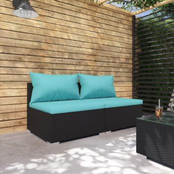 2-Piece Black Poly Rattan Garden Lounge Set with Cushions