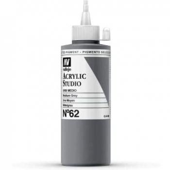 VALLEJO ACRYLIC STUDIO, PINTURA ACRÍLICA, 200ML, GRIS MEDIO, Nº 62