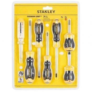 Stanley - Juego de 6 destornilladores Cushion Grip: Plana, Phillips y Test de Voltaje