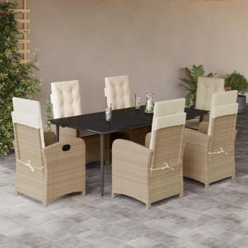 7-Piece Beige Poly Rattan Garden Dining Set with Cushions