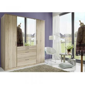 Armario Aachen 4 puertas con espejo y 4 cajones - L180 cm - Color marrón