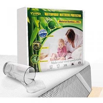 Tvird Protector de Colchón Impermeable 180x200 cm Funda de Colchón Impermeable Cubre Colchón 180x200cm y Transpirable Material Fibra de Bambú Hipoalergénico Anti Ácaros Cubierta Antibacteriana