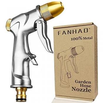 FANHAO Pistola de Manguera Jardín de Aleación de Zinc con Boquilla de Latón Completo, Rociador de mano de Metal Pesado con, para Limpieza de Automóvil/Riego del Césped,Limpieza de Jardines-Aceras