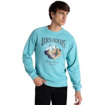 Sudadera Lois Jeans Manga Rangla Cuello Caja Gráfica Ilustración Verde Algodón Casual