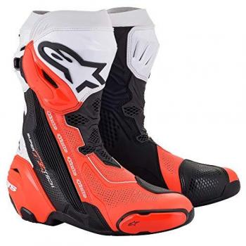 Alpinestars Supertech R Vented Motorcycle Boots Black/White/Neon Red Size 43