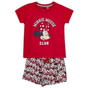 Pijama corto de verano Minnie Mouse 100% algodón rojo para niña, 8 años