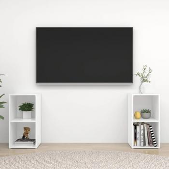 Mueble TV 2 piezas blanco pulido 72x35x36,5 cm madera multicapa
