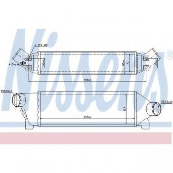 Intercooler NISSENS 96642 - Intercooler de motor, fabricado por Nissens, diseñado para optimizar la refrigeración del aire de admisión en motores turboalimentados, con dimensiones específicas y conexiones adecuadas para una