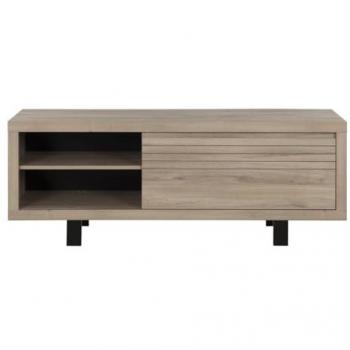 Mueble de TV Calicosy con 1 cajón y 2 nichos, patas de metal, color roble - Fabricación francesa