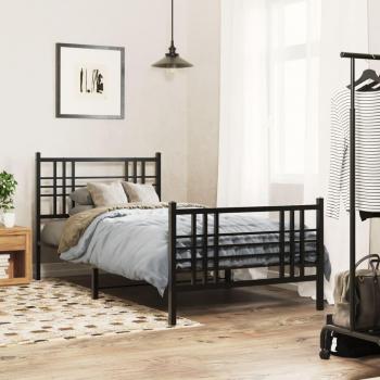Black Metal Bed Frame with Headboard and Footboard 39.4x78.7 (100x200 cm)